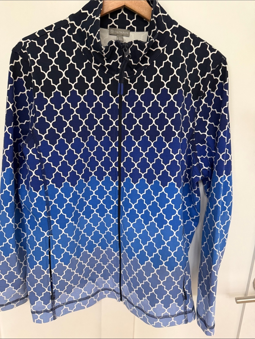 Talbots Blue Ombre Geometric Zip-Front Utility Jacket